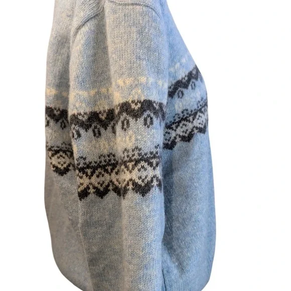 Vintage Indeed Fair Isle Shetland Wool Sweater Baby Blue Nordic Pullover Women L - Picture 2 of 8